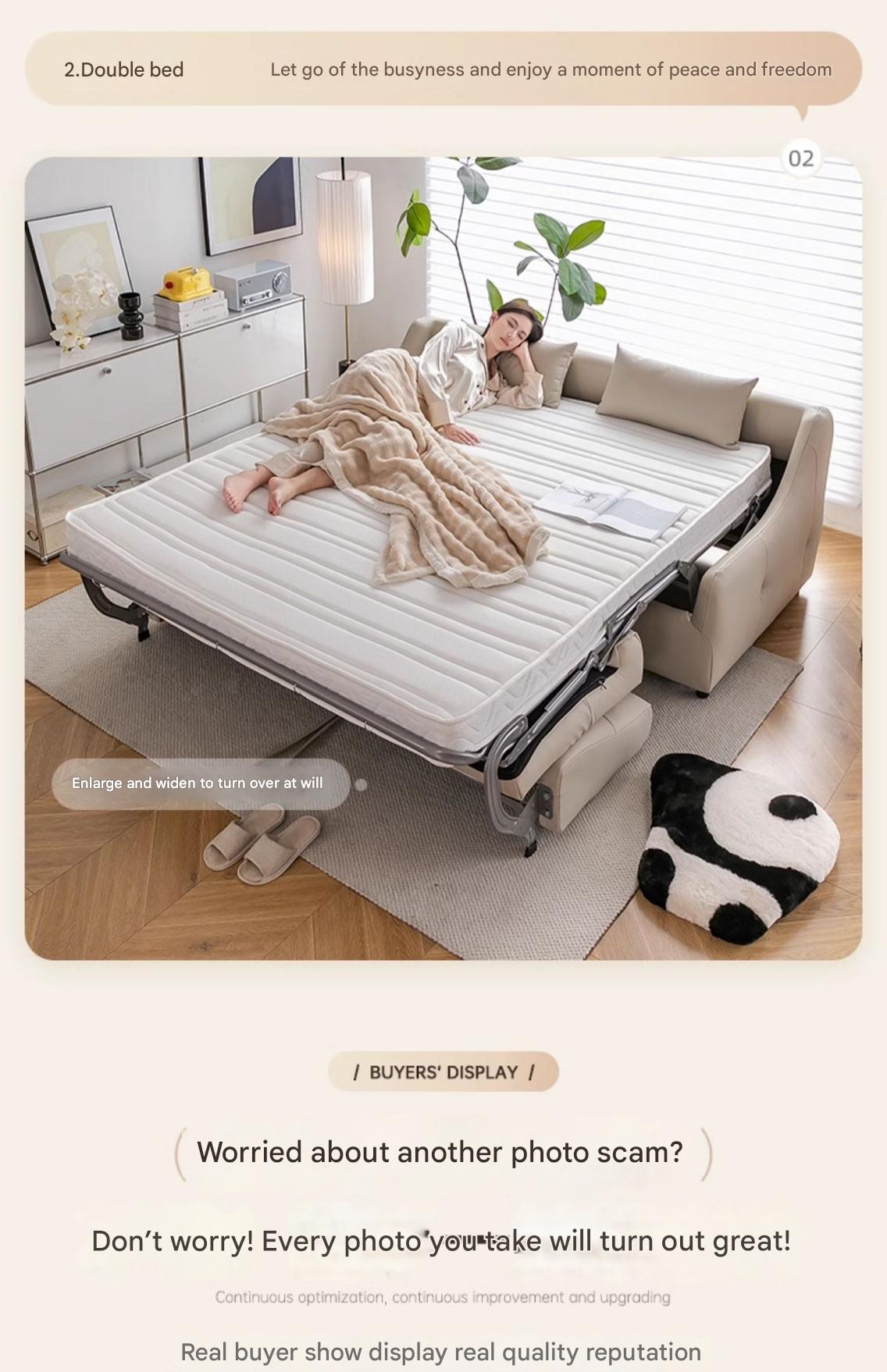 Muqifang Multi-functional Leather Flipped Sofa Bed Integrated Foldable Two-in-one Small Apartment Living Room New Dual-use