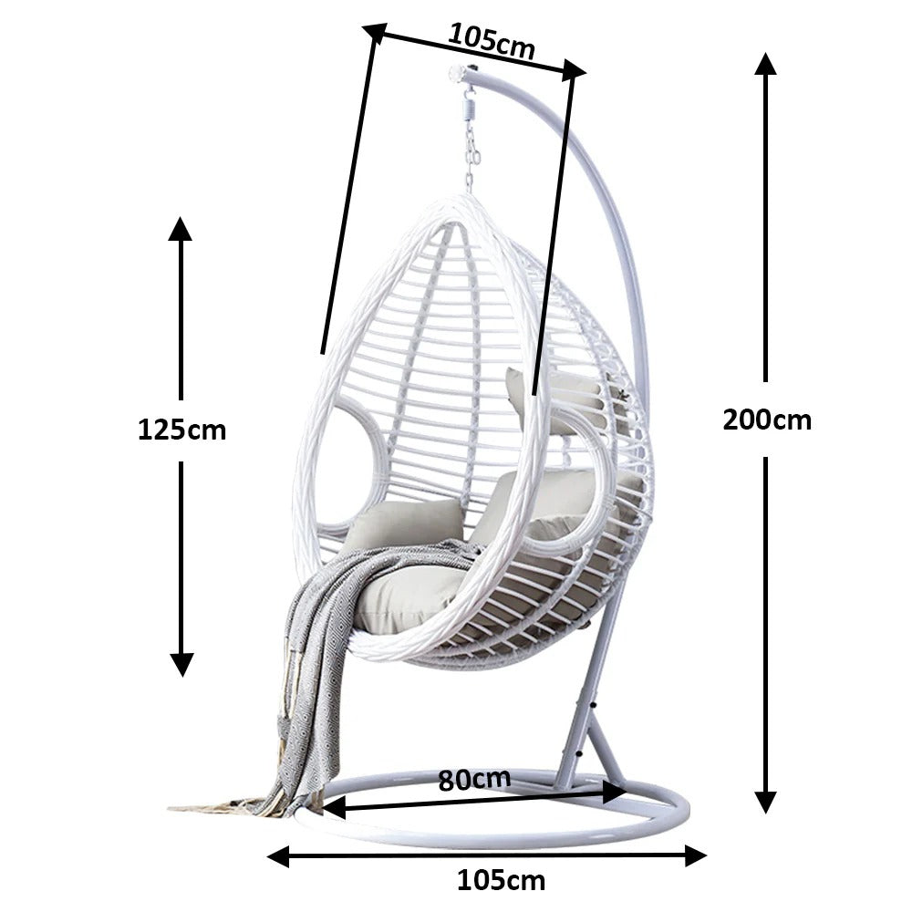 Homelements  1 Person PE Rattan Hanging Swing Chair Adjustable Height – White