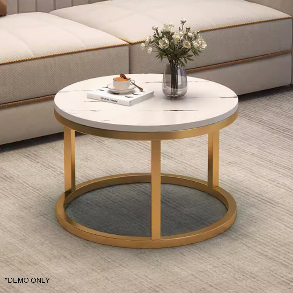 Homelements White Rock Slab Coffee Table Light Luxury Small Round Table Modern Simple Living Room Rock Slab Coffee Table