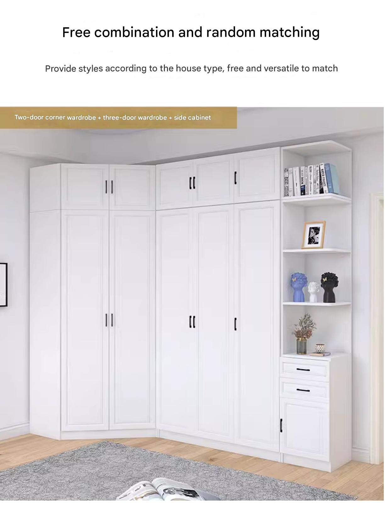 Corner Wardrobe Household Bedroom Small Apartment Solid Wood 90 Degree Master Bedroom Corner 7-character L-shaped Corner Wardrobe Combination Storage