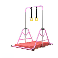Sports Studio Foldable and Height-adjustable Children's Horizontal Bar with Rings and Landing Pad Pull-up Horizontal Bar