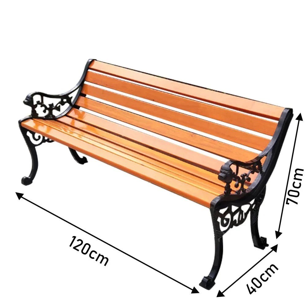 Homelements Garden Bench Iron Legs Outdoor Chair – Black Orange