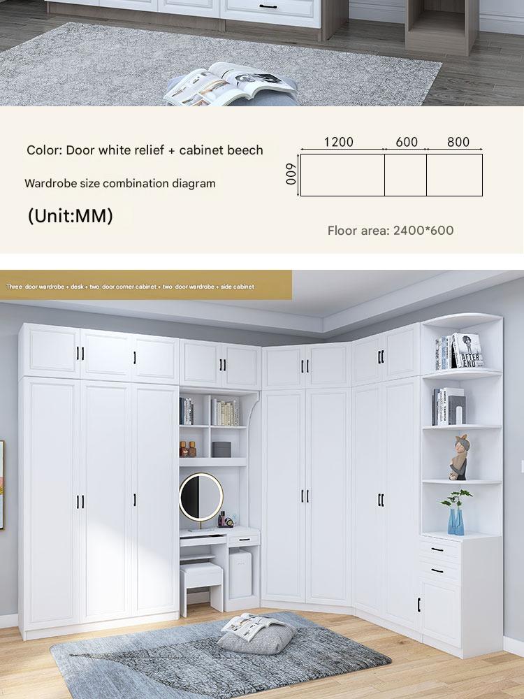 Corner Wardrobe Household Bedroom Small Apartment Solid Wood 90 Degree Master Bedroom Corner 7-character L-shaped Corner Wardrobe Combination Storage