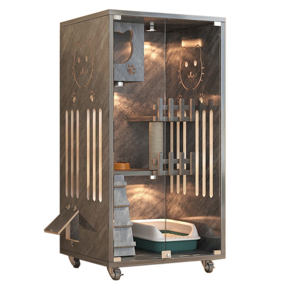 Homelements Solid Wood Luxury Wooden Cat Villa Cat House Home Indoor  Solid Wood Sisal  Post Cat Climbing Frame Cat Bridge Cat House Cat House Large Space Pet Cage Multi-Feature Enclosed Cat Condo Wooden Pet House Cat with Scratching Post Wheels