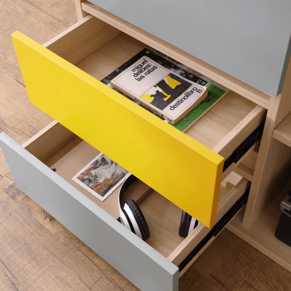 Linsay Slate Dual Study Desk, Grey & White & Yellow