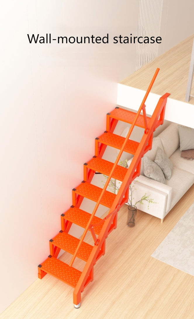 Folding Staircase Against The Wall Attic Garage Carbon Steel Welding Expansion Screw Fixation Indoor and Outdoor Ladders