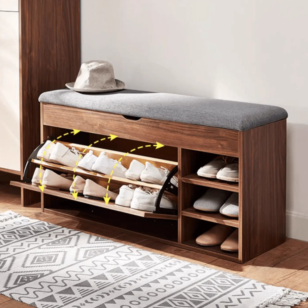 Linsay Miro Shoe Storage Bench, Large, Walnut & Grey