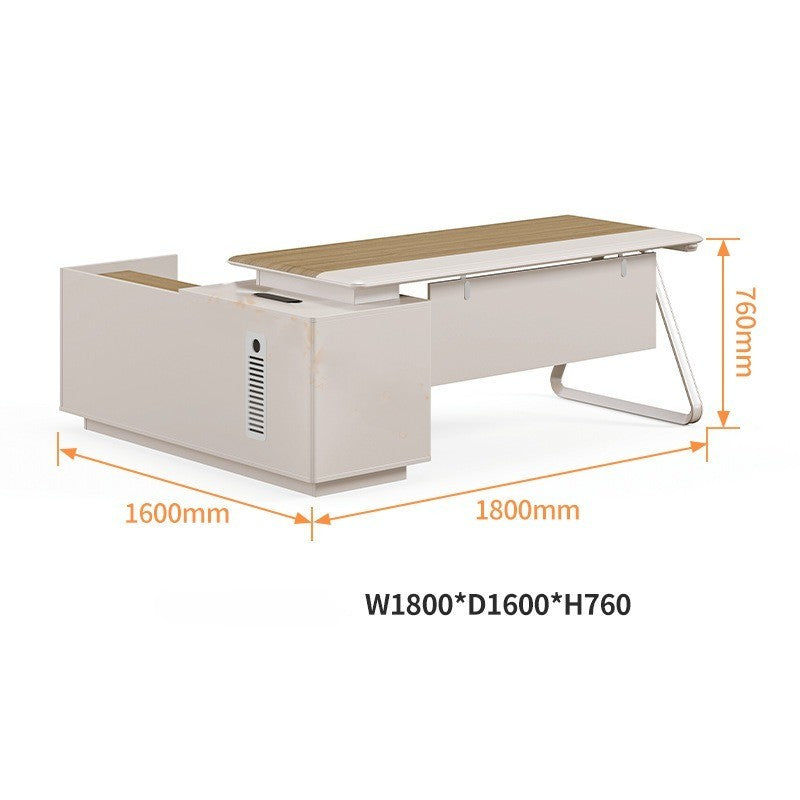 1 Person Desk with Cabinet Minimalist Executive Office Desk.