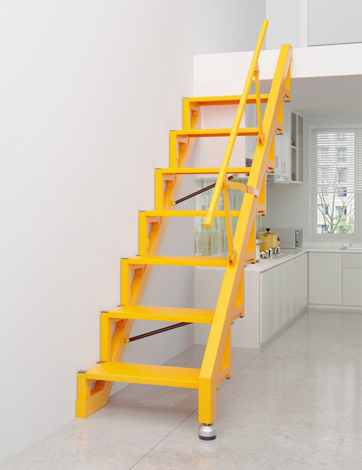 Folding Staircase Against The Wall Attic Garage Carbon Steel Welding Expansion Screw Fixation Indoor and Outdoor Ladders