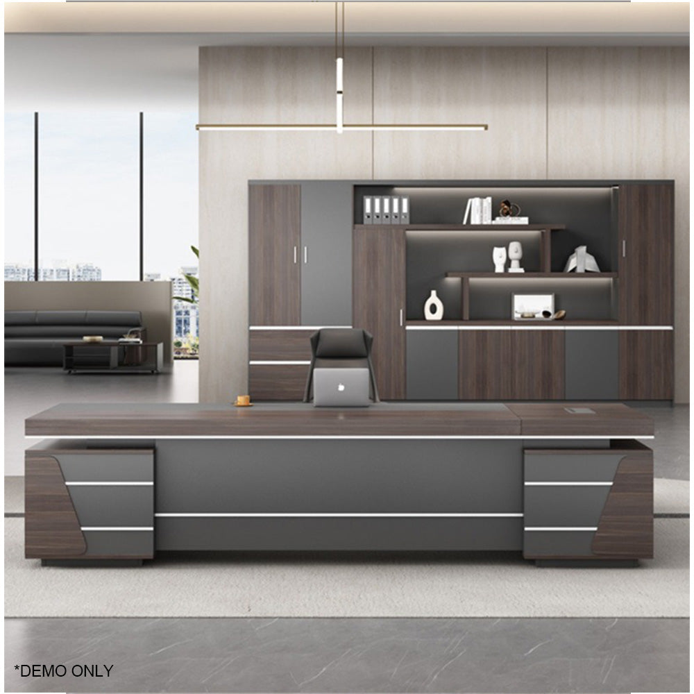 Homelements 2.4M L-Shape Contemporary Office Desk With Locking Drawer Executive Desk – Walnut&Brown