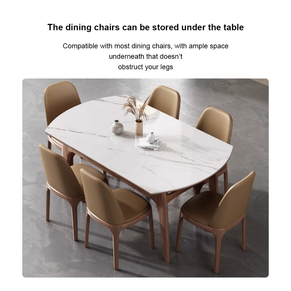 Homelements  Marble Rock Plate Telescopic Dining Table and Chair Set Solid Wood Folding Square Change Round Heat-resistant Round White Dining Table Kitchen Living Room Furniture