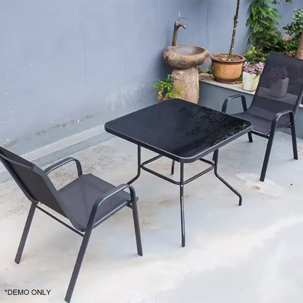 Homelements Outdoor Leisure Combination Table and Chairs Waterproof Sun-proof Anti-corrosion Garden Table and Chairs Tempered Glass Tabletop 2 Textilene Mesh Chairs