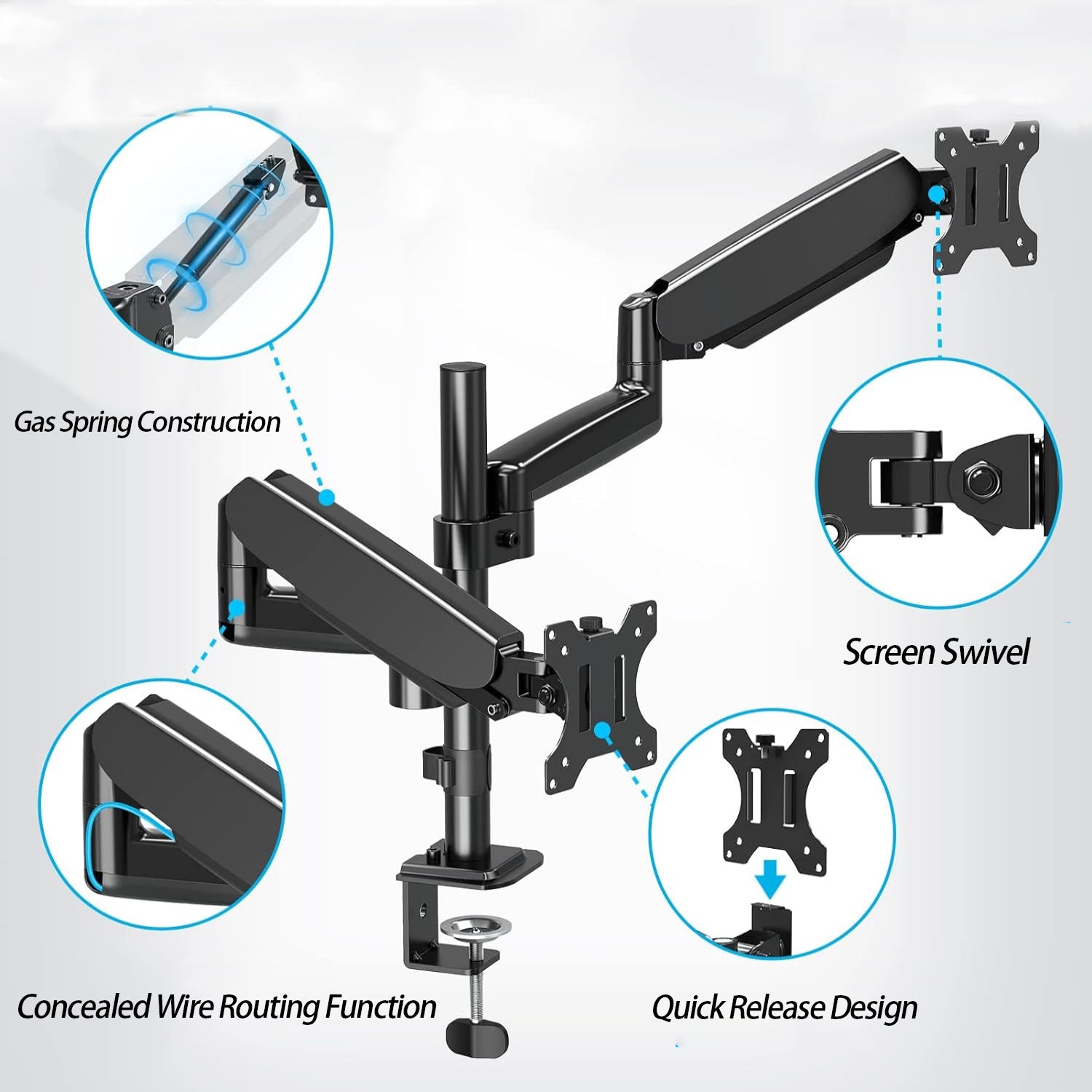 Homelements Gas Spring Desktop Stand and Monitor Support Arm with Double Steel Monitor Stand - SY-MA07