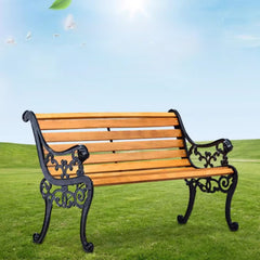 Homelements Garden Bench Iron Legs Outdoor Chair – Black Orange