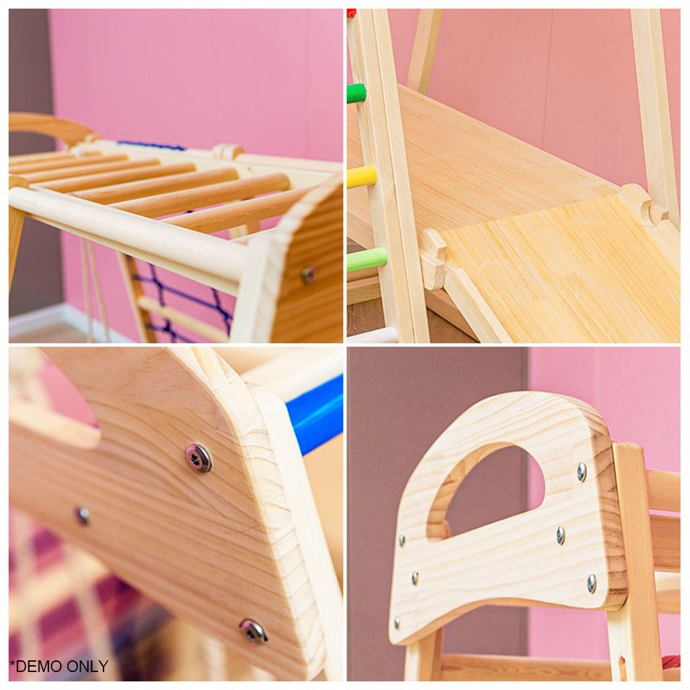 Sports Studio Platform Solid Wood Children Climbing Frame with Swing Double-sided Slide Children's Playground