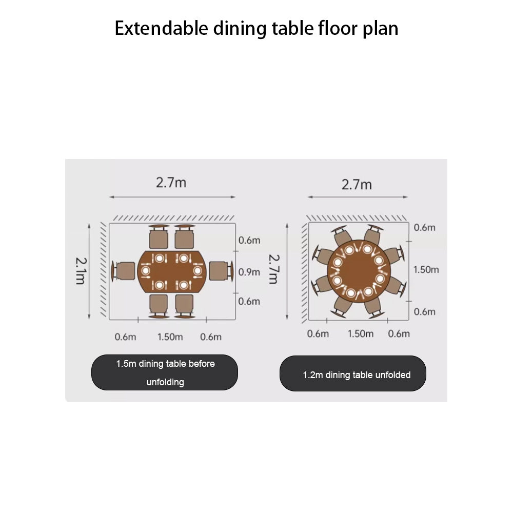 Homelements  Marble Rock Plate Telescopic Dining Table and Chair Set Solid Wood Folding Square Change Round Heat-resistant Round White Dining Table Kitchen Living Room Furniture