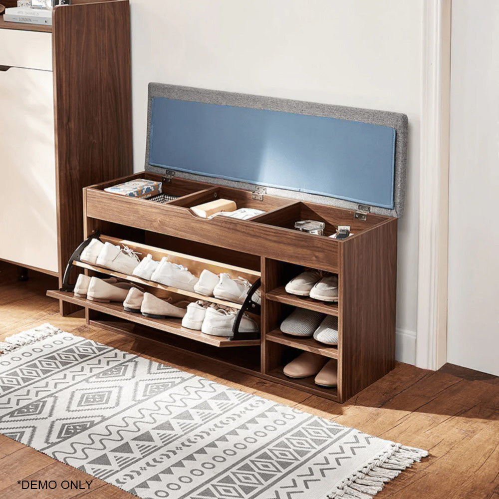 Linsay Miro Shoe Storage Bench, Large, Walnut & Grey