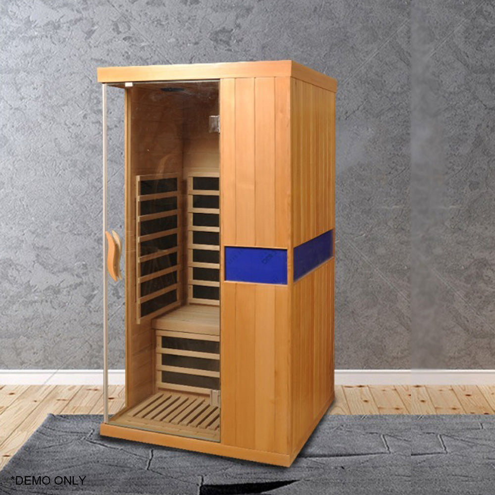 Homelements 1350W Ironwood Home Sauna Room Far Infrared Sweat Steam Room Single Sweat Steam Room Graphene Light Wave Energy House Sweat Steam Room Sauna Warehouse Home Health Care Physiotherapy Far Infrared Dry Steam Room Single Cabin