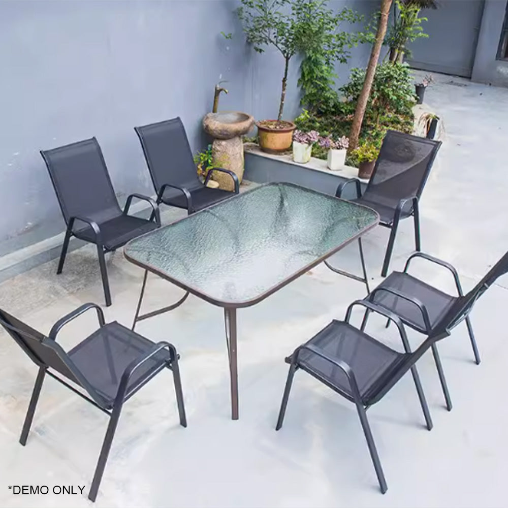 Homelements150CM Outdoor Leisure Combination Square Table and Chair Waterproof Sun-proof Anti-corrosion Garden Table and Chair Water Ripple Tabletop 6 Pieces of Textilene Mesh Chair