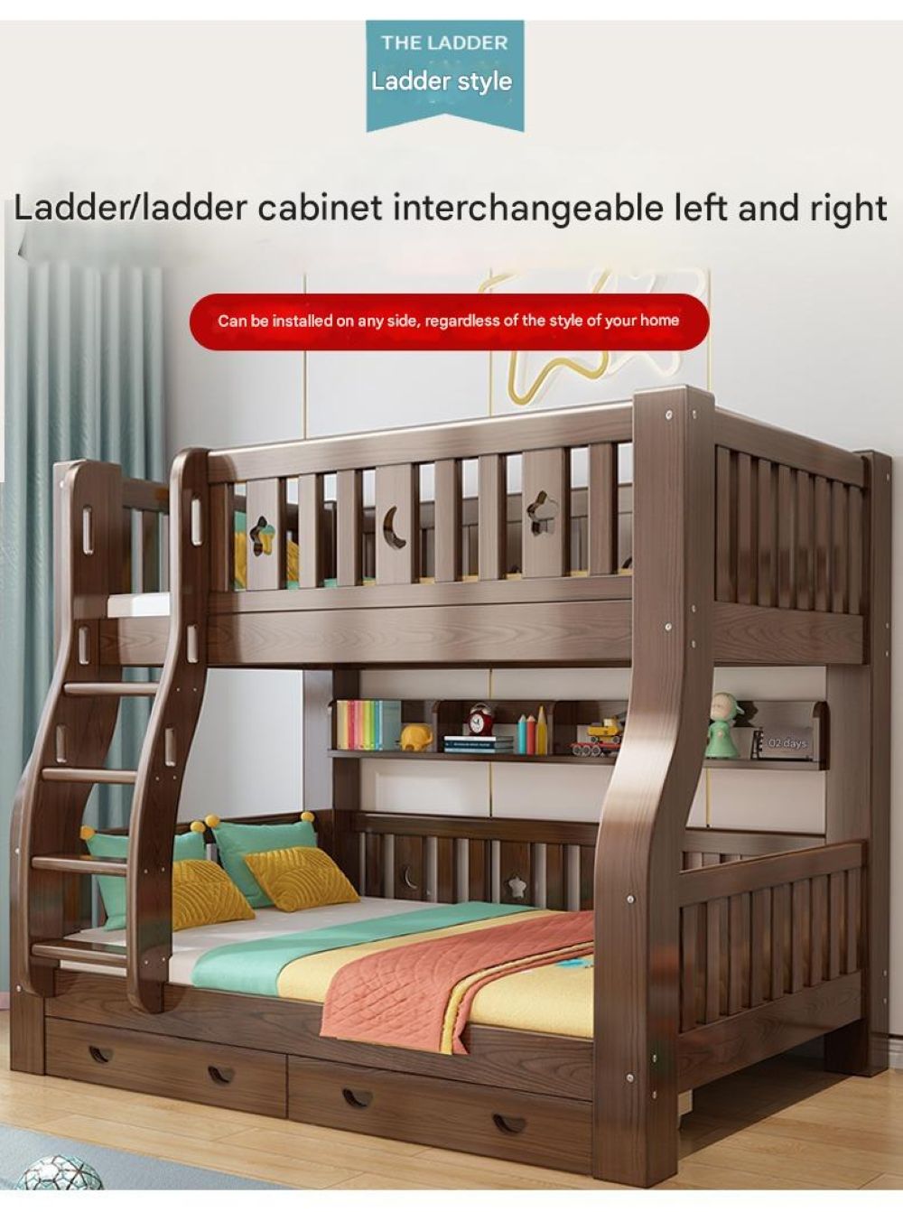 Walnut Upper and Lower Beds Bunk Beds Two-layer Children's Beds High and Low Beds Small Apartment Mother and Child Beds Double Upper and Lower Bunk Wooden Beds