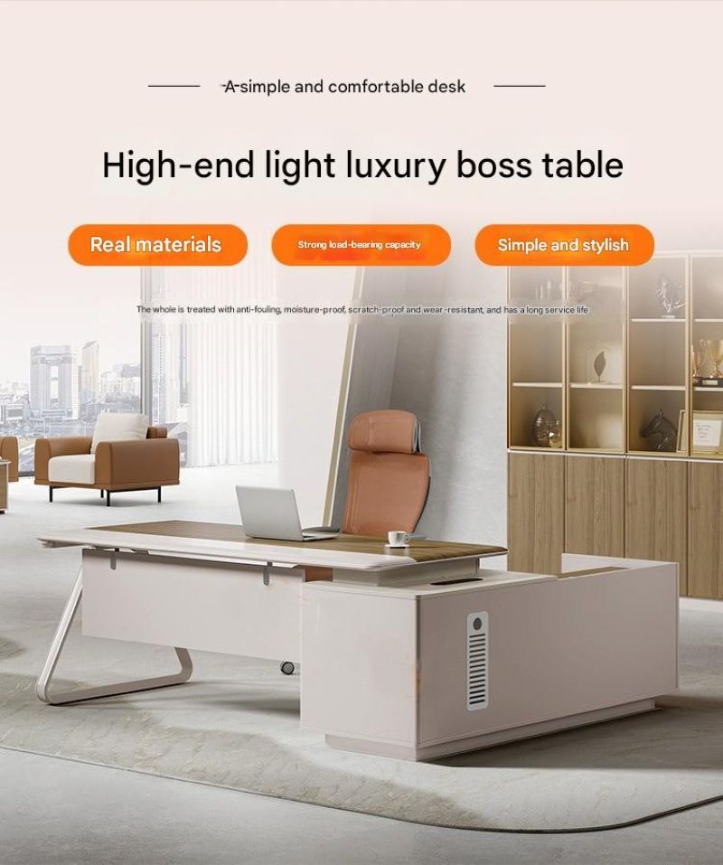 1 Person Desk with Cabinet Minimalist Executive Office Desk.
