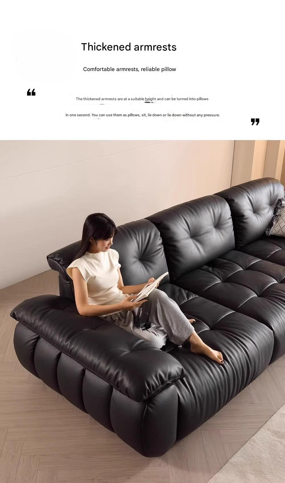 Medieval Black Straight Leather Sofa