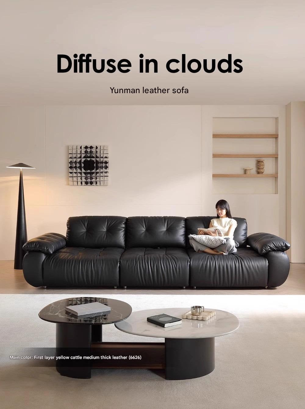 Medieval Black Straight Leather Sofa