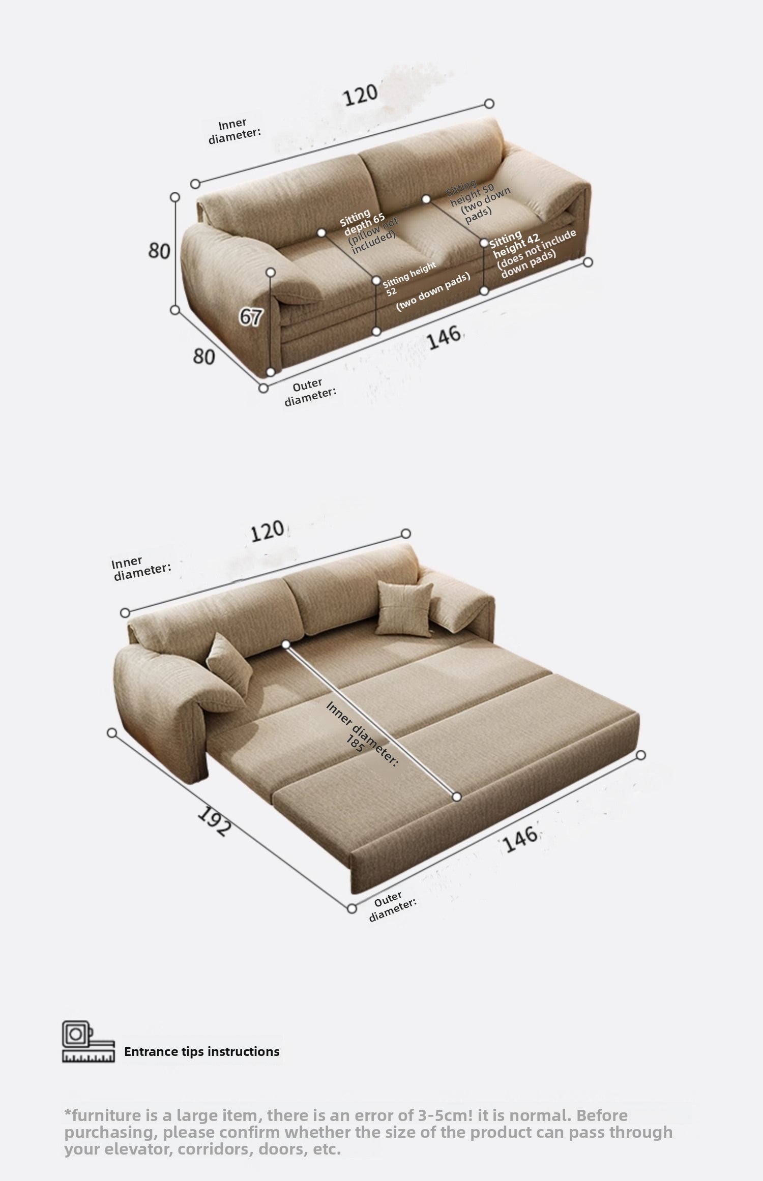 Removable Sofa Bed Multi-functional Folding Dual-purpose Small Apartment Living Room Double Elephant Ear Sofa
