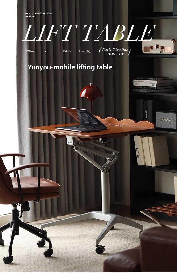 Pneumatic lifting table Solid wood computer desk Bedroom home writing desk Small notebook mobile desk