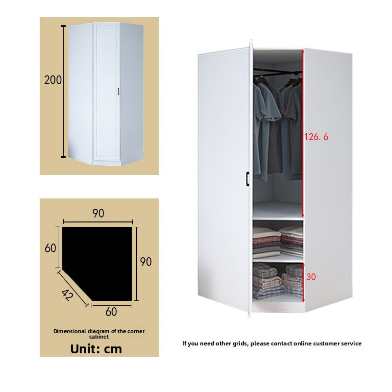 Corner Wardrobe Household Bedroom Small Apartment Solid Wood 90 Degree Master Bedroom Corner 7-character L-shaped Corner Wardrobe Combination Storage